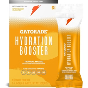 image:imageGatorade Hydration Booster Electrolyte Drink Mix Powder Packets Citrus Berry Advanced Electrolyte Blend No Added Colors No Artificial Sweeteners Essential Vitamins A C B3 B5 B6 Makes 20 Fl Oz 6 PackTropical Mango