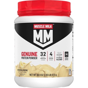 image:imageMuscle Milk Genuine Protein Powder Chocolate 494 Pound 32 Servings 32g Protein 2g Sugar Calcium Vitamins A C amp D NSF Certified for Sport Energizing Snack Packaging May VaryBanana Crme