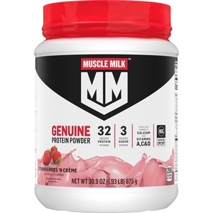 image:imageMuscle Milk Genuine Protein Powder Chocolate 494 Pound 32 Servings 32g Protein 2g Sugar Calcium Vitamins A C amp D NSF Certified for Sport Energizing Snack Packaging May VaryStrawberry