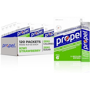 image:imagePropel Electrolyte Enhanced Water Drink Mix Powder Packets Kiwi Strawberry Zero Calorie amp 0 Sugar Hydration with Electrolytes and Vitamins C amp E 120 PacketsKiwi Strawberry