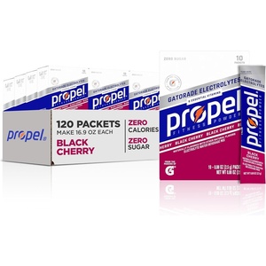 image:imagePropel Electrolyte Enhanced Water Drink Mix Powder Packets Kiwi Strawberry Zero Calorie amp 0 Sugar Hydration with Electrolytes and Vitamins C amp E 120 PacketsBlack Cherry