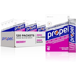 image:imagePropel Electrolyte Enhanced Water Drink Mix Powder Packets Kiwi Strawberry Zero Calorie amp 0 Sugar Hydration with Electrolytes and Vitamins C amp E 120 PacketsBerry