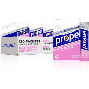 image:imagePropel Electrolyte Enhanced Water Drink Mix Powder Packets Kiwi Strawberry Zero Calorie amp 0 Sugar Hydration with Electrolytes and Vitamins C amp E 120 PacketsRaspberry Lemonade