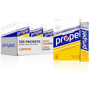 image:imagePropel Electrolyte Enhanced Water Drink Mix Powder Packets Kiwi Strawberry Zero Calorie amp 0 Sugar Hydration with Electrolytes and Vitamins C amp E 120 PacketsLemon