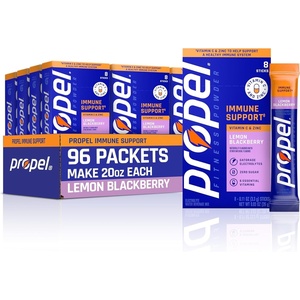 image:imagePropel Immune Support Electrolyte Powder 2 Flavor Variety 32 Servings  100 DV Vitamin C Good Source of Zinc Zero Sugar No Added Colors No Artificial Flavors Enhanced Water BeverageLemon Blackberry